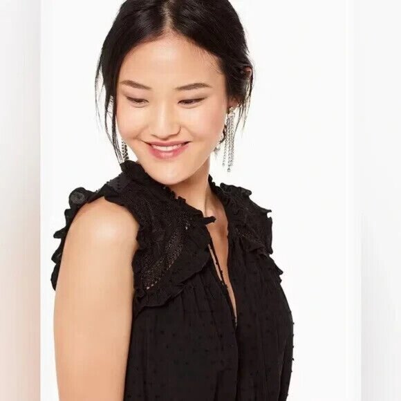 Kate Spade Dress Black Swiss Dot Sleeveless Midi Tie Neck NWT - Picture 3 of 12